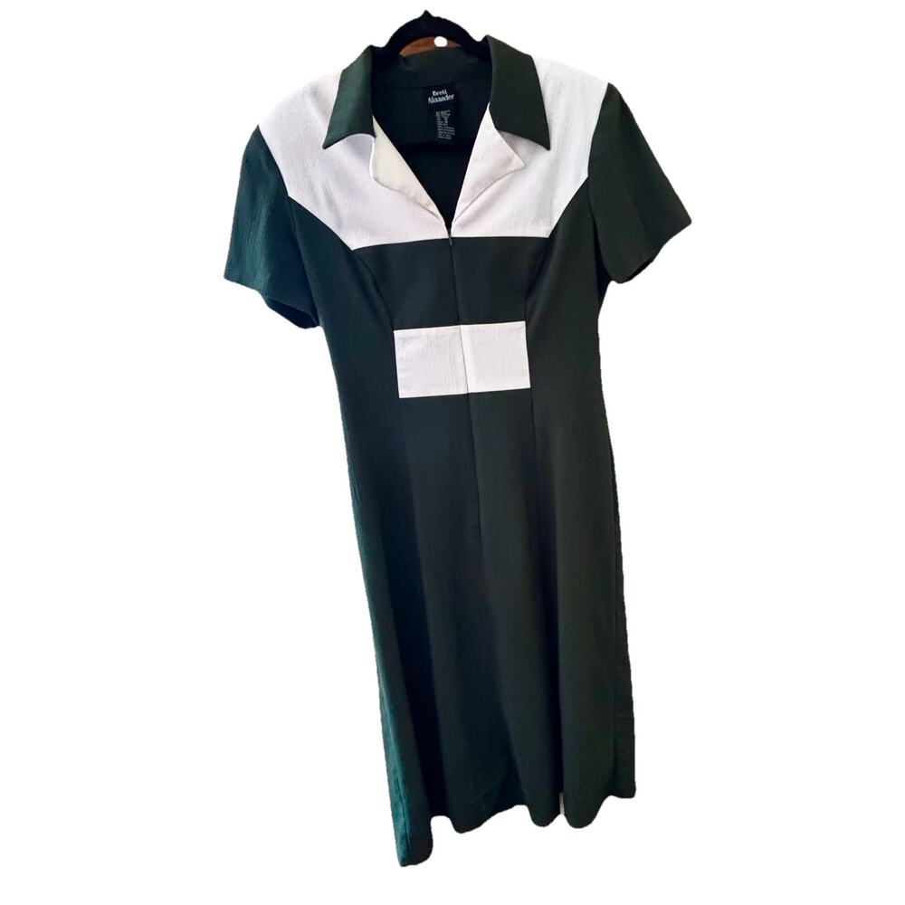 Vintage Brett Alixander Dress Sz 10 Maxi Color Block Forrest Green White 60/70’